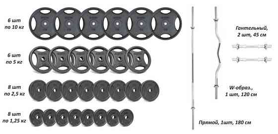 Набір 120 кг Штанга + W-подібний гриф + Гантелі набірні Гантелі, гирі, штанги та диски металеві диски Київ