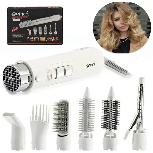Фен для укладки волос GEMEI GM-4836 ,1200Вт , 1 скорость, 3 режима температуры, 6 насадок 7460 Киев - изображение 1