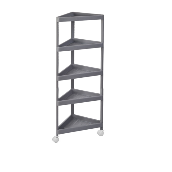 Стеллаж полка угловая передвижная на колесах на 5 ярусов,этажерка универсальная бытовая цвет серый Каменец-Подольский