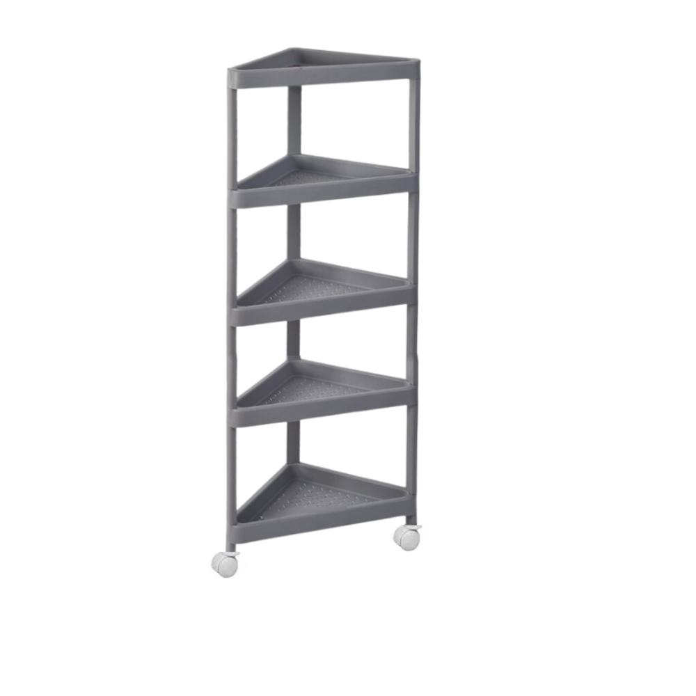 Стеллаж полка угловая передвижная на колесах на 5 ярусов,этажерка универсальная бытовая цвет серый Каменец-Подольский - изображение 1