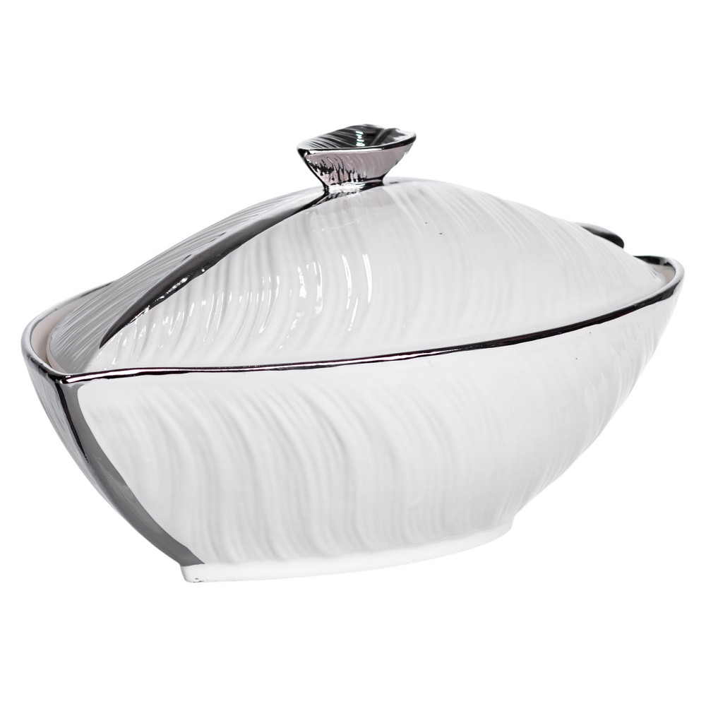 Супниця 800 (мл) порцелянова 32×21×16 (см) з кришкою Білий з сріблом XL-4054AS Коломия - фото 4