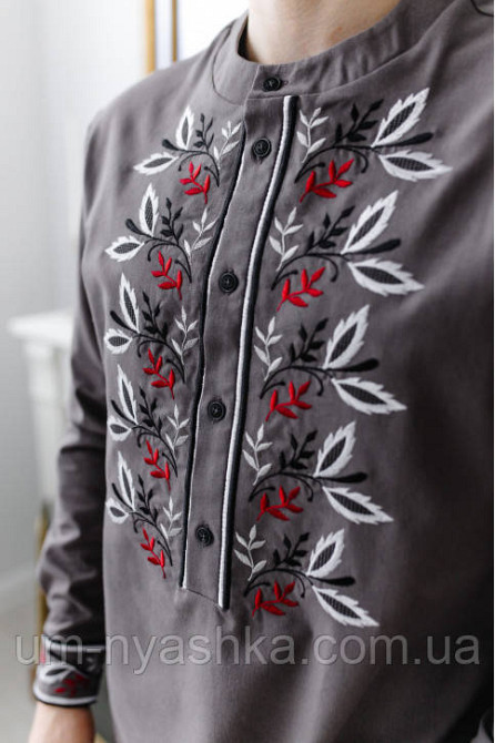 Мужская льняная вышиванка коричневая Еремий Кривой Рог - изображение 9