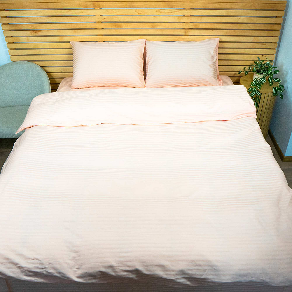 Постільна білизна Страйп Сатин Полуторна 125 г/м2 YouStar (Персиковий) 2 х 70х70 Суми - фото 1