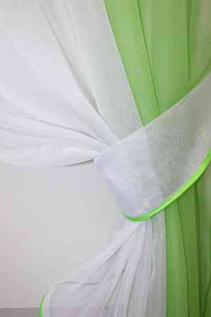 Кухонные шторы VR-Textil № 017к комбинированные с подвязками темно-салатовый с белым 265х170 см (50-639) Киев