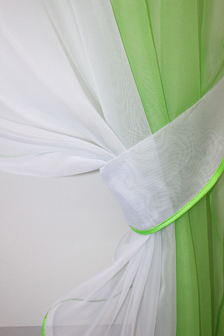 Кухонные шторы VR-Textil № 017к комбинированные с подвязками темно-салатовый с белым 265х170 см (50-639) Киев - изображение 3