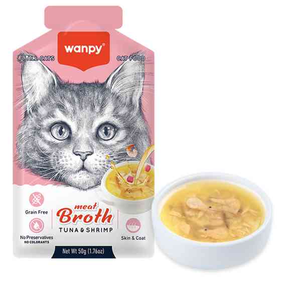 Wanpy Meat Broths Tuna&Shrimp ВАНПИ СУП С ТУНЦОМ И КРЕВЕТКАМИ беззерновой жидкий корм для котов, пауч 50г Киев