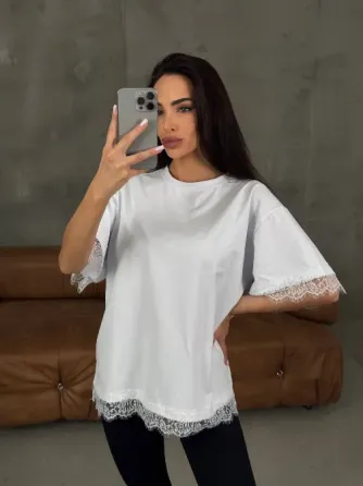 Женская футболка негабаритного размера с кружевом — трендовая основа на каждый день Одесса