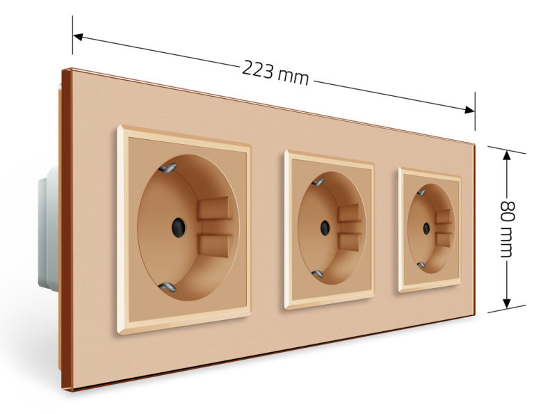 LIVOLO Потрійна електрична розетка з заземленням LIVOLO, золота, скляна рамка, шторки, 250В 16А Коломия - фото 8