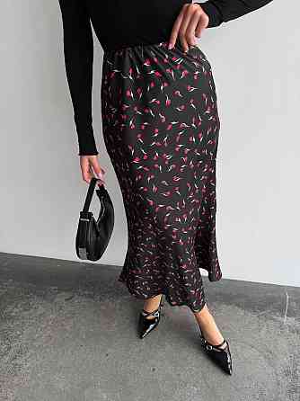 Женская стильная юбка миди из высококачественного шелка армани Черный, 42 Одесса