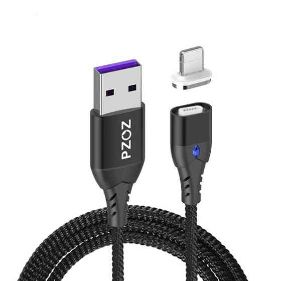 Магнітний кабель з наконечником PZOZ Lightning 5 А для заряджання та передавання даних (Чорний, 1м) Николаев