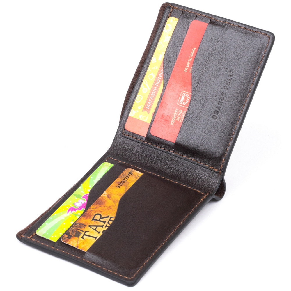 Стильне портмоне в гладкій шкірі Коричневе (GRANDE PELLE) Київ - фото 10