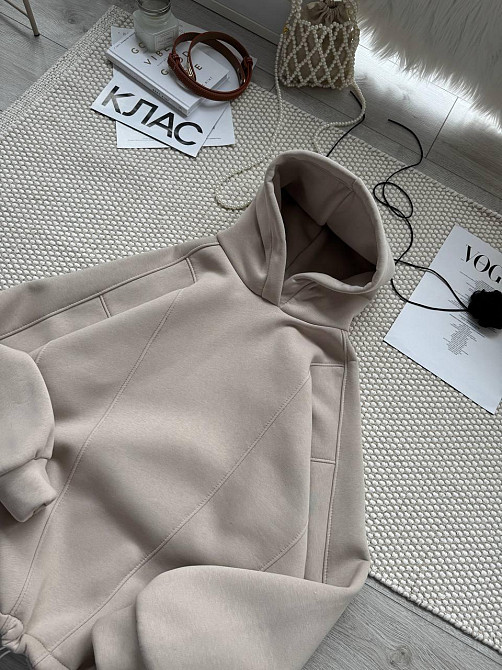 Жіноча стильна тепла худі з фіксаторами цільна турцька тринитка на флісі Одеса - фото 4