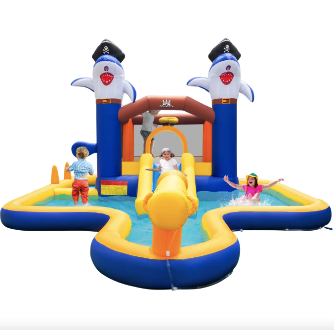 Парк з водними гірками Costway Dolphins 7-в-1 з басейном і водометом Київ - фото 6