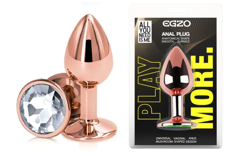 Анальна пробка із кристалом EGZO - Rose Gold Round Plug Clear size M Sex Aura Київ - фото 1