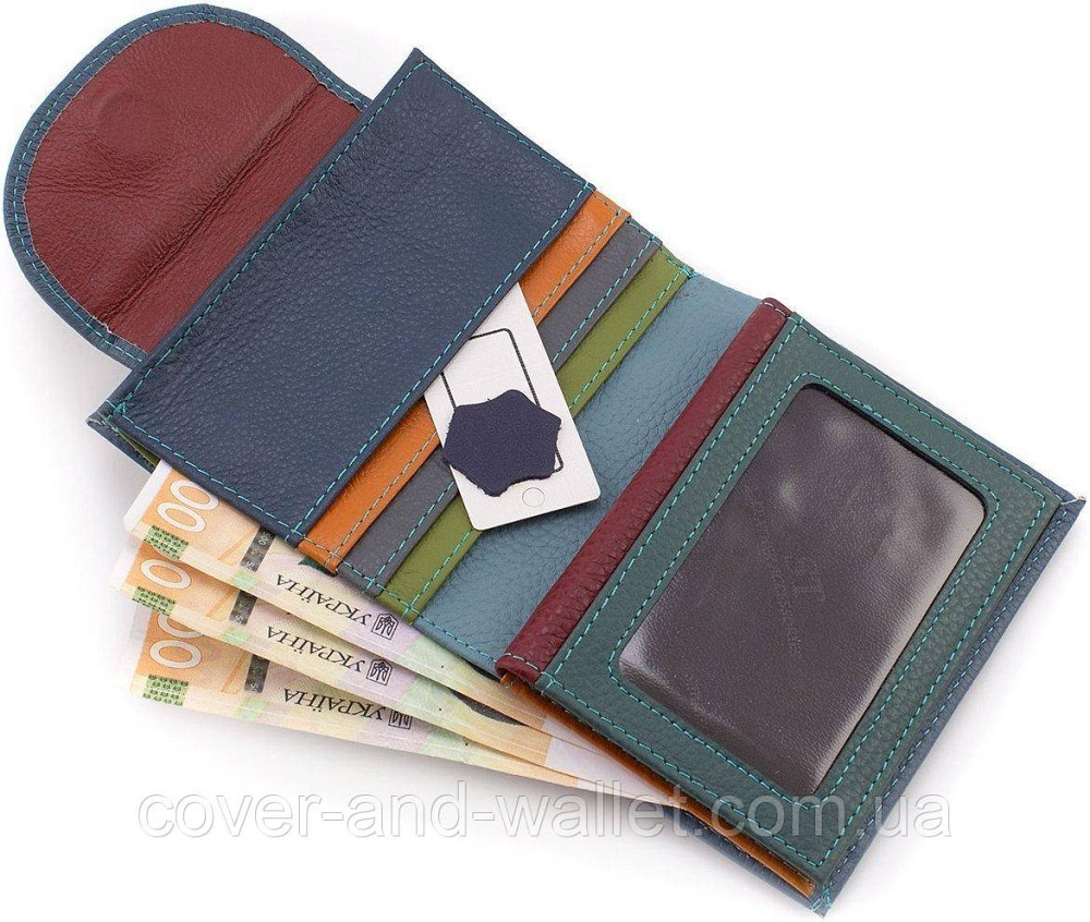 Стильний компактний жіночий гаманець синього кольору із хлястиком на магніті ST Leather Київ - фото 5