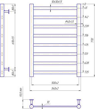 Водяной полотенцесушитель Mario INOX Модена 770х540/500 Киев