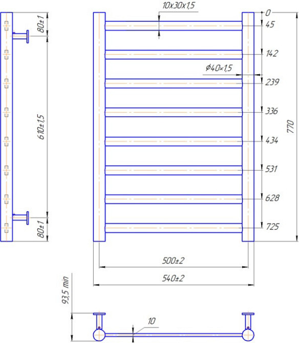 Водяной полотенцесушитель Mario INOX Модена 770х540/500 Киев - изображение 4