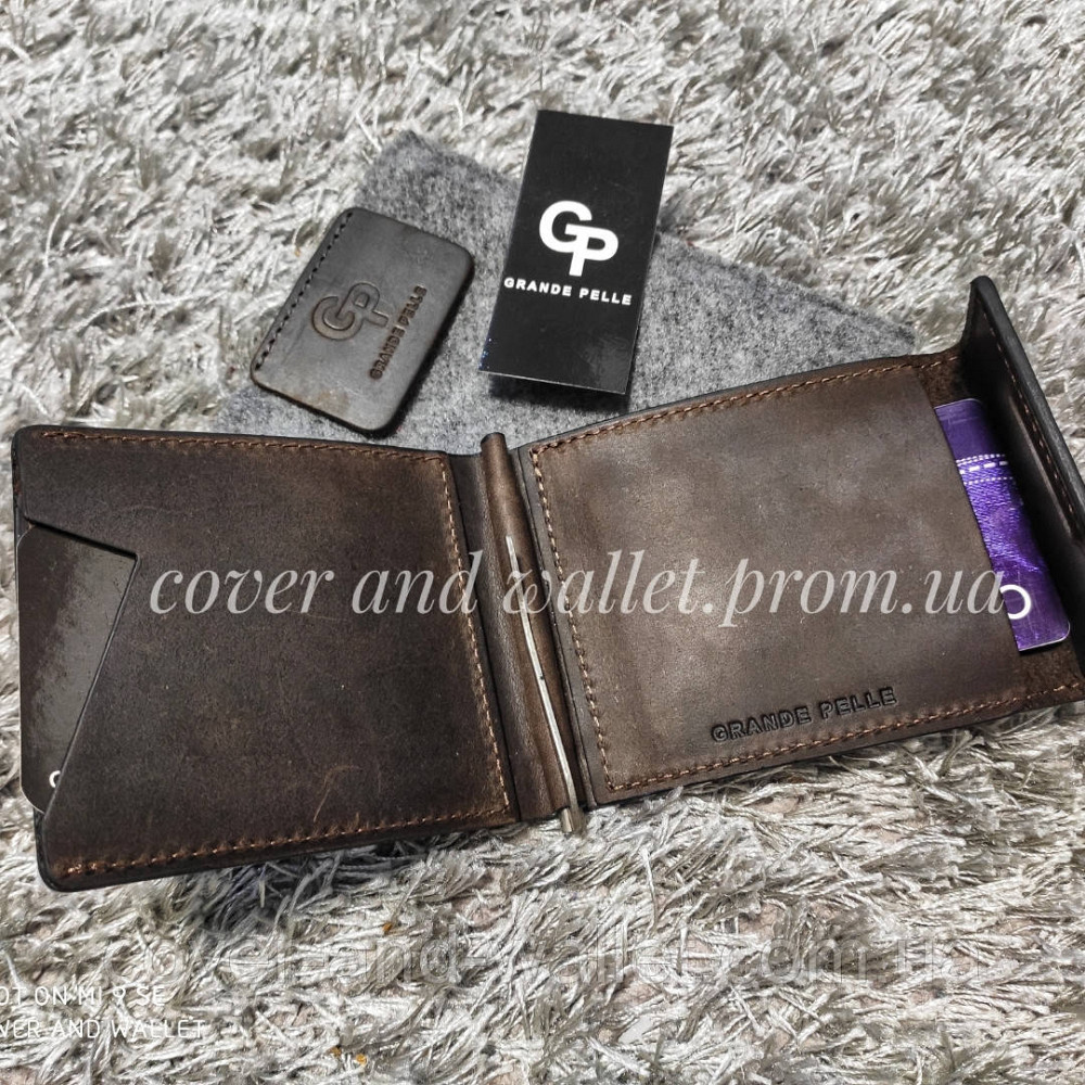 Коричневий затиск для грошей ручної роботи на магніті Grande Pelle Soldi Київ - фото 2