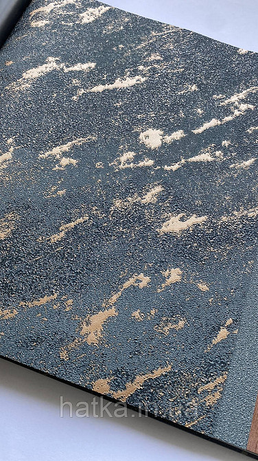 Шпалери вінілові на флізеліні Marburg Lava метрові під штукатурку темно-бірюзові із золотом Київ - фото 4