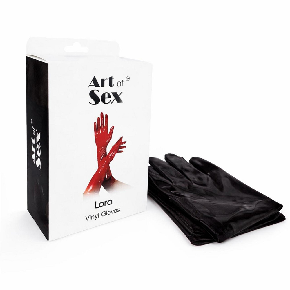 Вінілові рукавички Art of Sex - Lora, розмір L, колір чорний з ефектом мокрого оксамиту Sex Aura Київ - фото 4