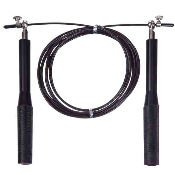 Швидкісна скакалка EasyFit Aluminium зі сталевим тросом та алюмінієвими ручками чорна Коломия