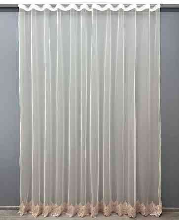 Тюль VR-Textil 1659т Грек-сетка с вышивкой Молочный с пудровым 300х270 см (42-0667) Киев