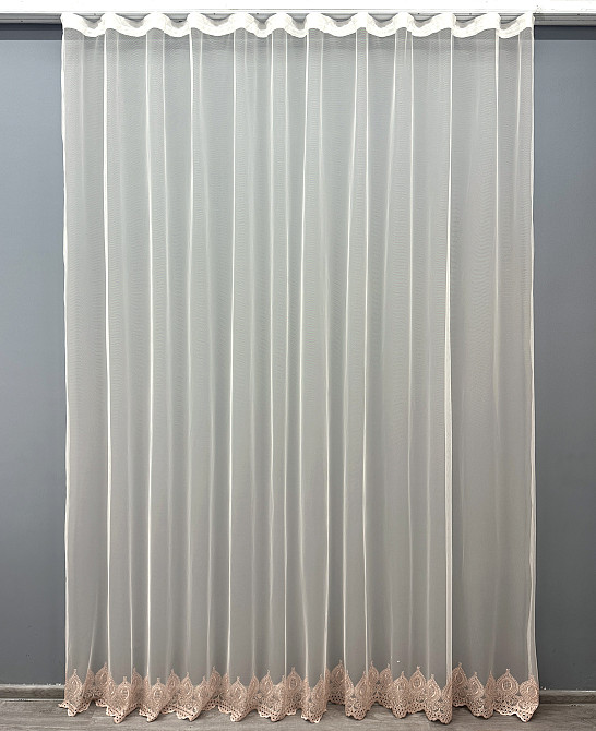 Тюль VR-Textil 1659т Грек-сетка с вышивкой Молочный с пудровым 300х270 см (42-0667) Киев - изображение 2