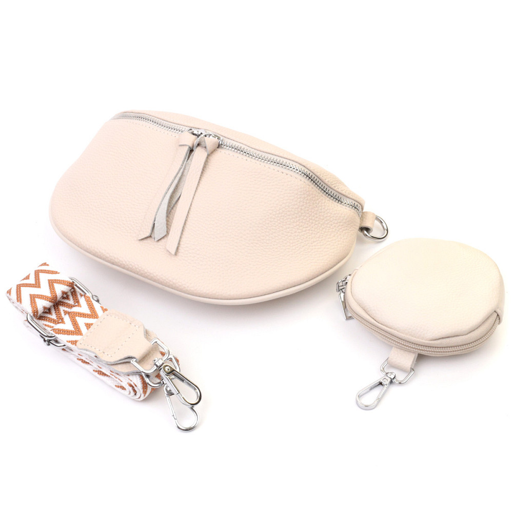 Шкіряна сумка для жінок через плече з міні гаманцем Vintage 22664 Біла Київ - фото 5