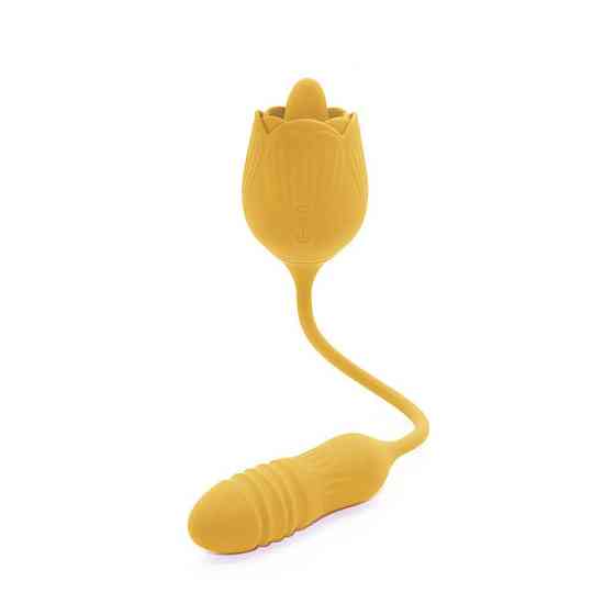 Подвійний вібратор трояндочка з ротацією 10 режимів Sweet Em Velvet Lure, жовтий Sex Aura Київ