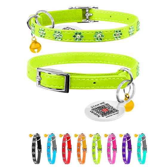 Нашийник WAUCAT Glamour з резинкою, клейовими стразами "Квітка" для котів (ширина 9мм, довжина Коломыя