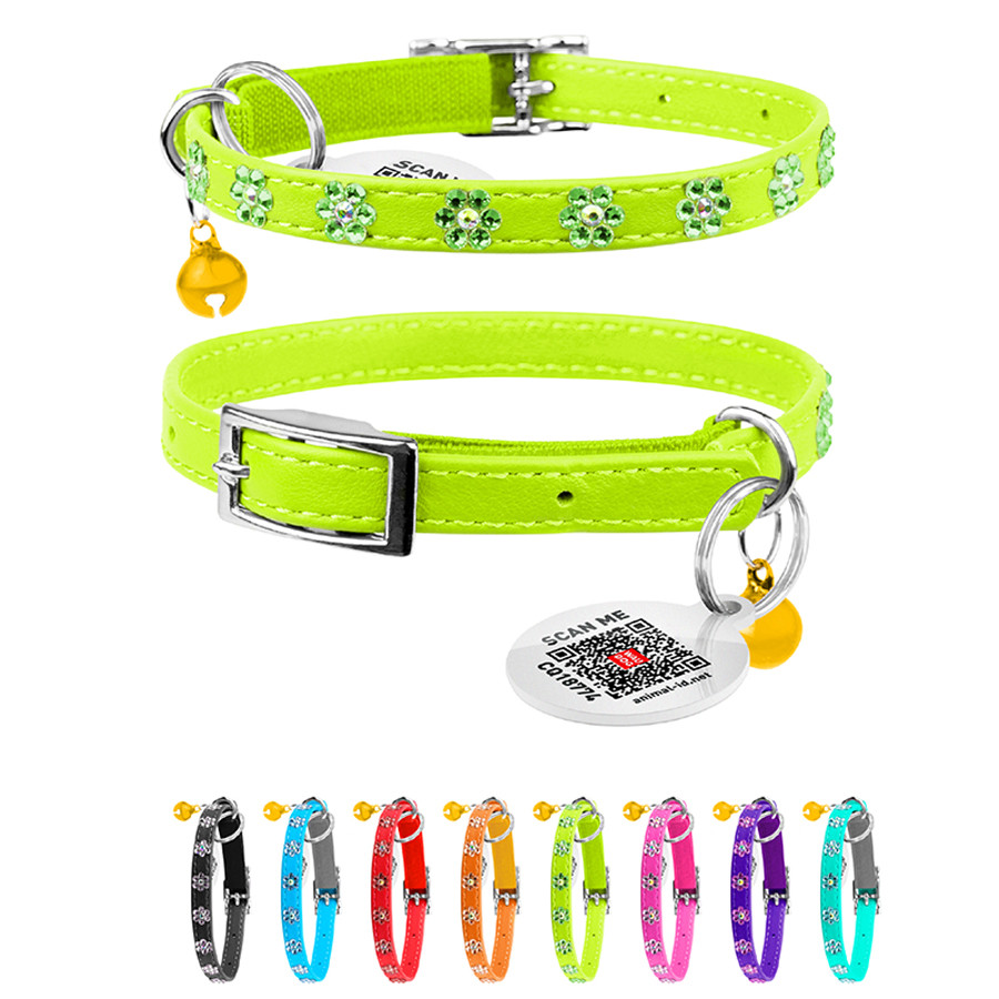 Нашийник WAUCAT Glamour з резинкою, клейовими стразами "Квітка" для котів (ширина 9мм, довжина Коломия - фото 1