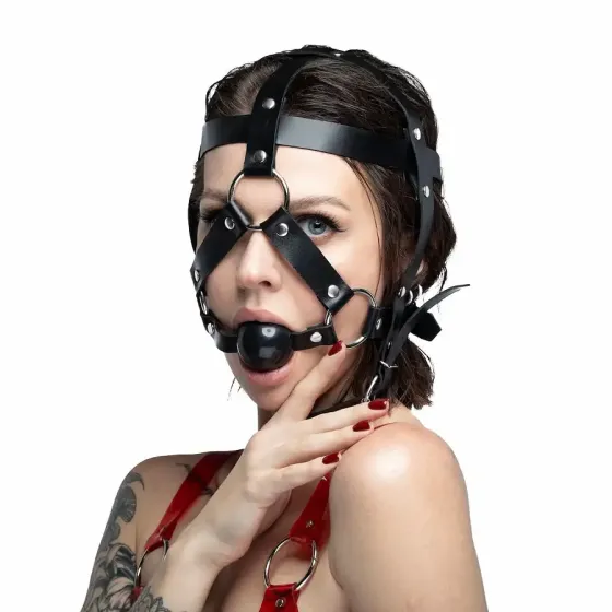 Маска-збруя з кляпом Feral Feelings Head Harness, шкіра Львів