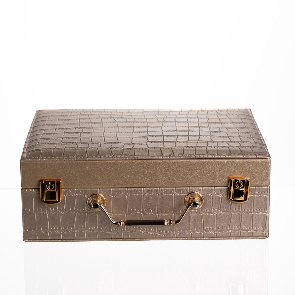 Скринька для прикрас з еко шкіри 19 відділень з дзеркалом 23.5×14×8 см Золотистий HP-5-20GOLD Київ - фото 7