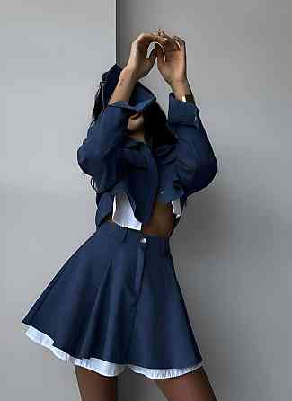 Женский стильный костюм двойка: пиджак и юбка микровельвет. Джинс, 46/48 Одесса