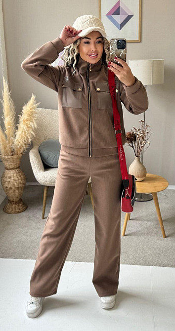 Женский стильный костюм двойка: кофта и штаны вельвет на плотном флисе Мокко, 50/52 Одесса - изображение 7