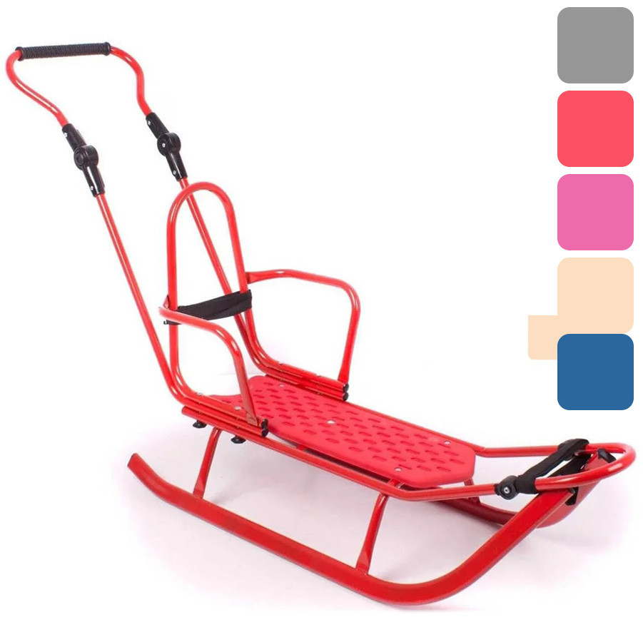 Санки дитячі Adbor Piccolino металеві зі спинкою і регульованою ручкою, для дітей Червоний Київ - фото 1