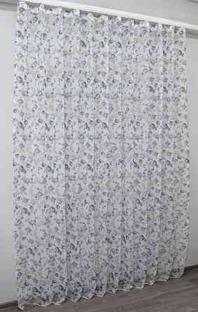 Тюль VR-Textil 416т Flora Батист Білий з сіро-блакитним 400х270 см (40-134) Київ