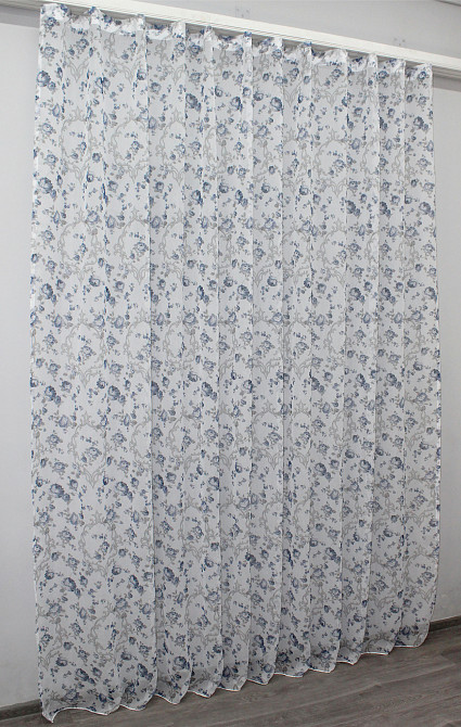 Тюль VR-Textil 416т Flora Батист Білий з сіро-блакитним 400х270 см (40-134) Київ - фото 3