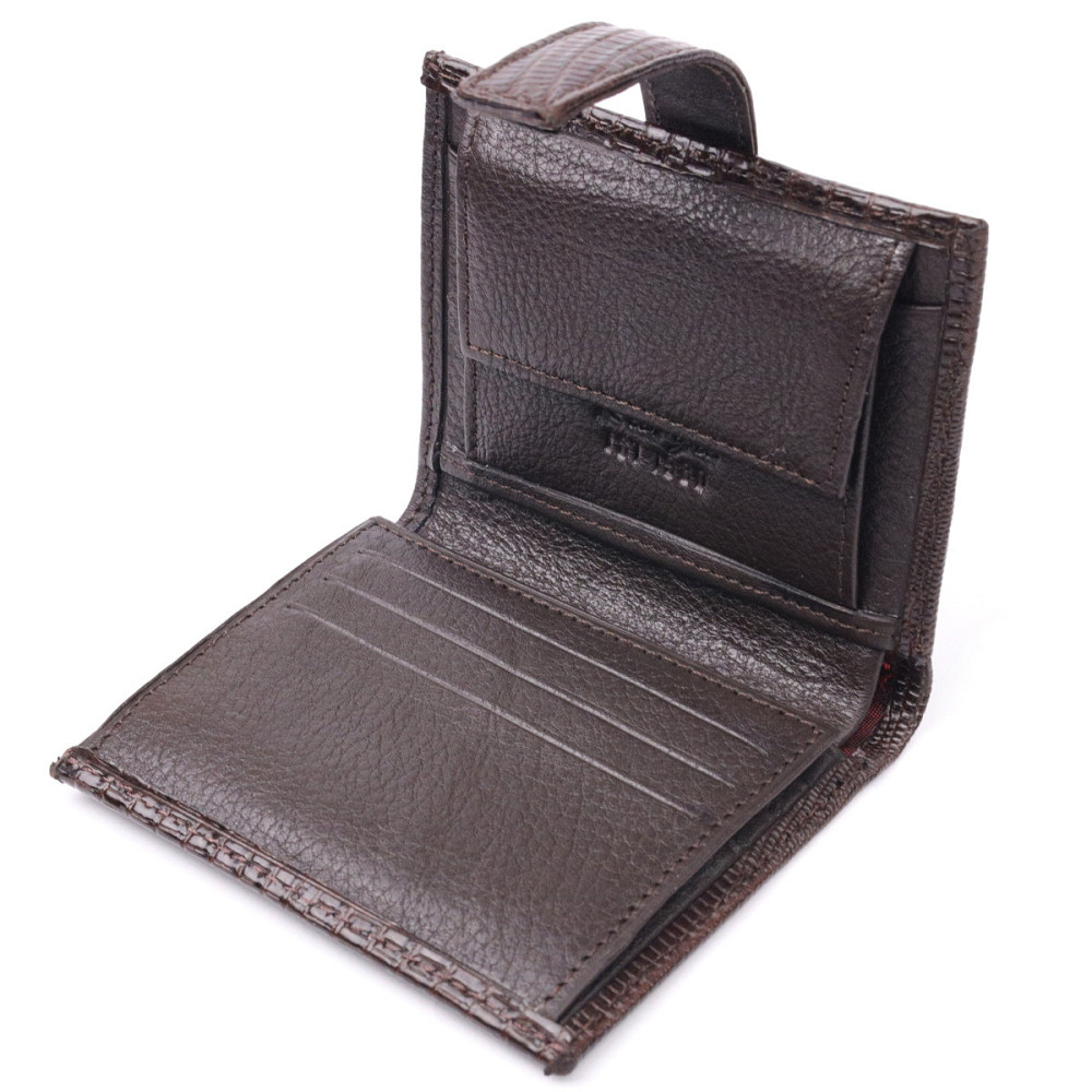 Вместительный вертикальный мужской кошелек из фактурной кожи KARYA 20991 Коричневый Киев - изображение 7