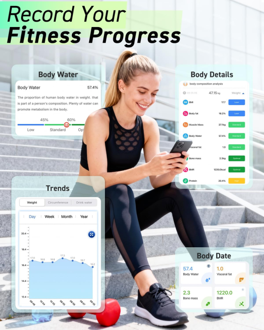 Розумні ваги INSMART Bluetooth 180 кг, аналізатор складу тіла, 13 показників, FITDAYS, чорні Київ - фото 4