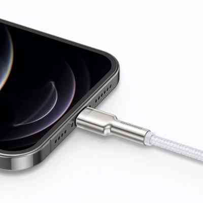 Дата кабель USB 2.0 AM to Lightning 2.0m Cafule Series Metal 2.4A White Baseus (CALJK-B02) Вінниця