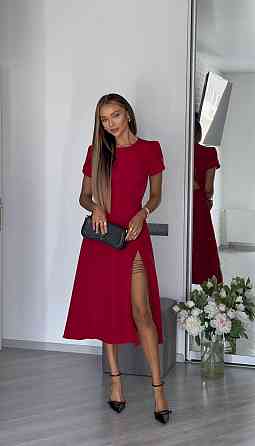 Жіноча стильна романтична сукня з розрізом костюмна Червона, 42/44 Одеса