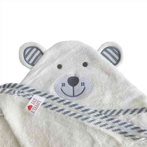 Полотенце  бамбук / махра Lovely Svi детское с капюшоном в подарочной коробке - 90 х 90 см Медведь серая окант Киев
