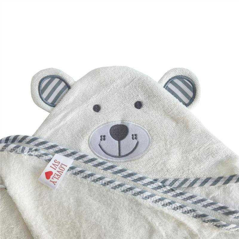 Полотенце  бамбук / махра Lovely Svi детское с капюшоном в подарочной коробке - 90 х 90 см Медведь серая окант Киев - изображение 1