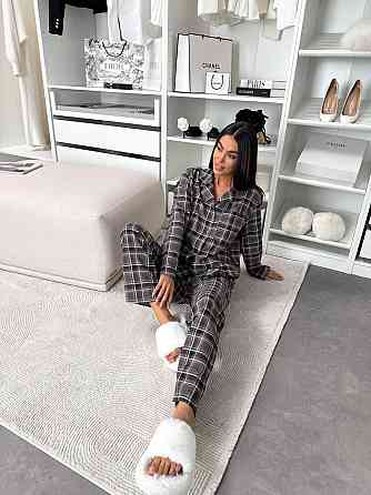 Жіноча домашня повсякденна картата піжама з фланелі. Шоколад, 46/48 Одеса