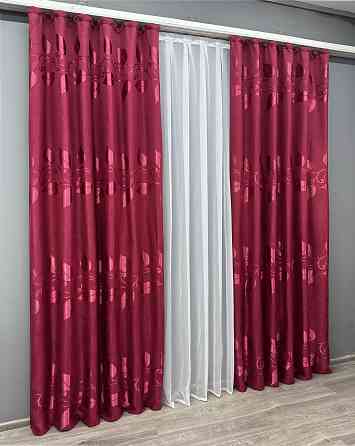 Комплект готових штор VR-Textil Льон Рогожка № 1721ш Рубіновий 150х270 см 2 шт (33-0628) Київ
