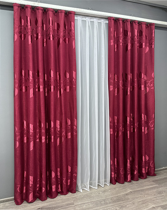Комплект готових штор VR-Textil Льон Рогожка № 1721ш Рубіновий 150х270 см 2 шт (33-0628) Київ - фото 4