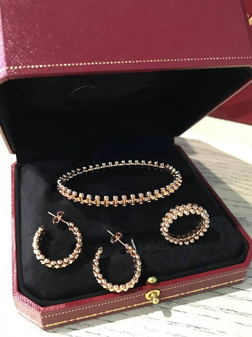 Cartier / Картьє комплект «Зубчики»  — сережки, браслет та каблучка, покриття рожевим золотом Одеса - фото 11