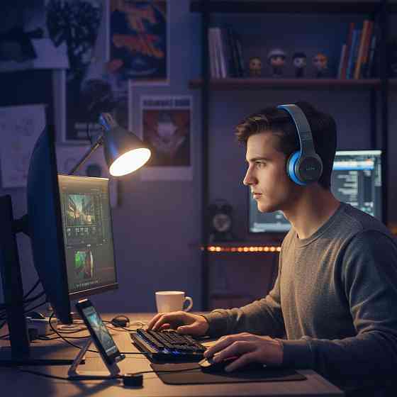 Бездротові Bluetooth-навушники з мікрофоном і Mp3 плеєром, P47, Синій/Стереогарнітура/Накладні навушники блютуз Київ