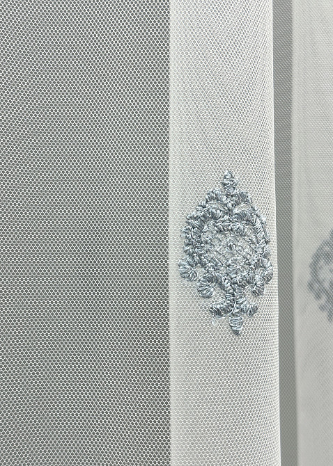 Тюль VR-Textil 1657т Грек-сетка с вышивкой и люрексом Молочный с серо-голубым 300х270 см (42-0661) Киев - изображение 7